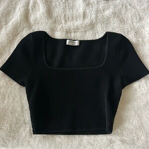 Babaton Black Fitted Ribbed Crop Top